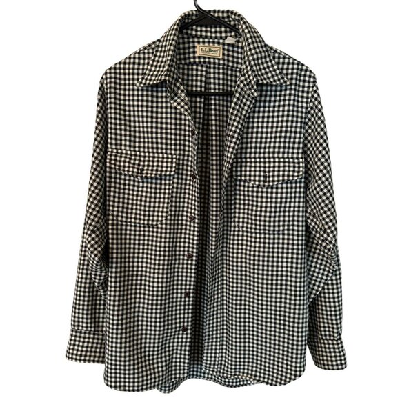 L.L. Bean Gingham Print Men's Black White Button Up Long Sleeve Shirt Medium |h2 - Picture 1 of 5
